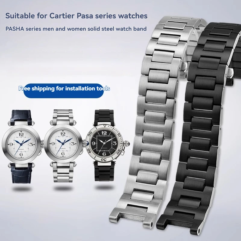For Cartier Pasha PASHA series WSPA0013 W31077U2 notch steel strip stainless steel watch strap