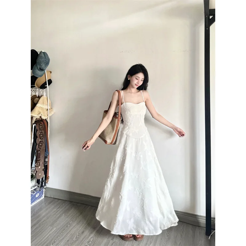 2025 novo jacquard renda retalhos dupla camada maxi vestido para festa à noite sexy cintas de espaguete até o chão robe estilo francês