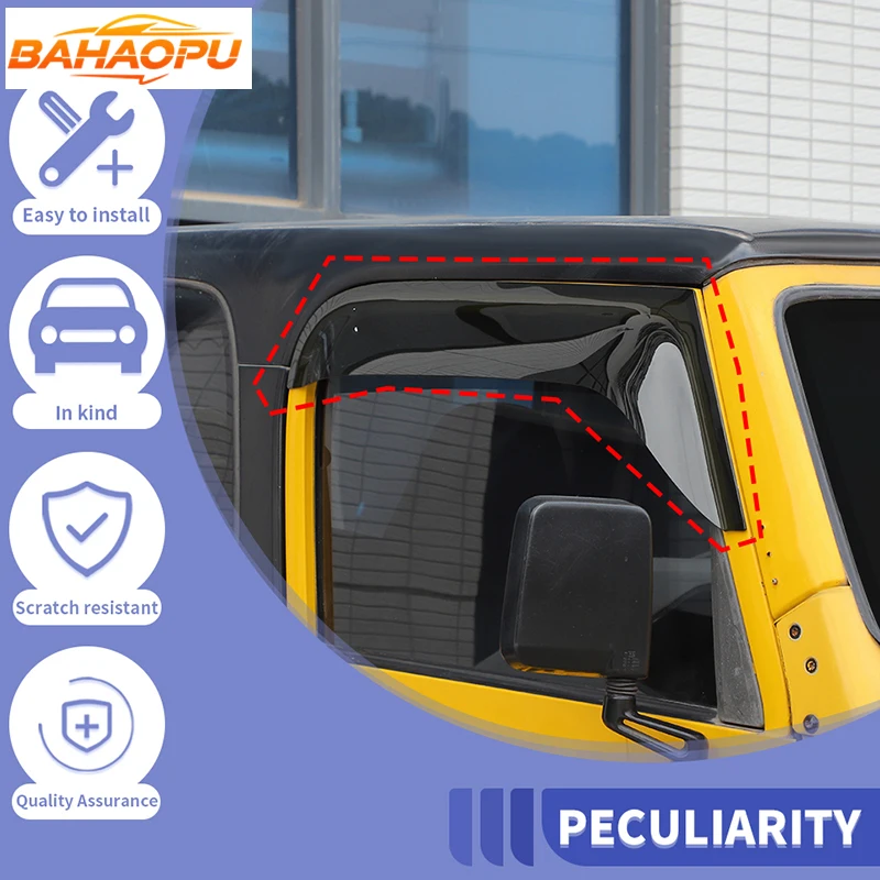 

BAHAOPU Rubber Car Window Rainproof Eyebrow Wind Rain Shield Cover Visor Sun For Jeep Wrangler TJ 1997-2006 Exterior Accessories