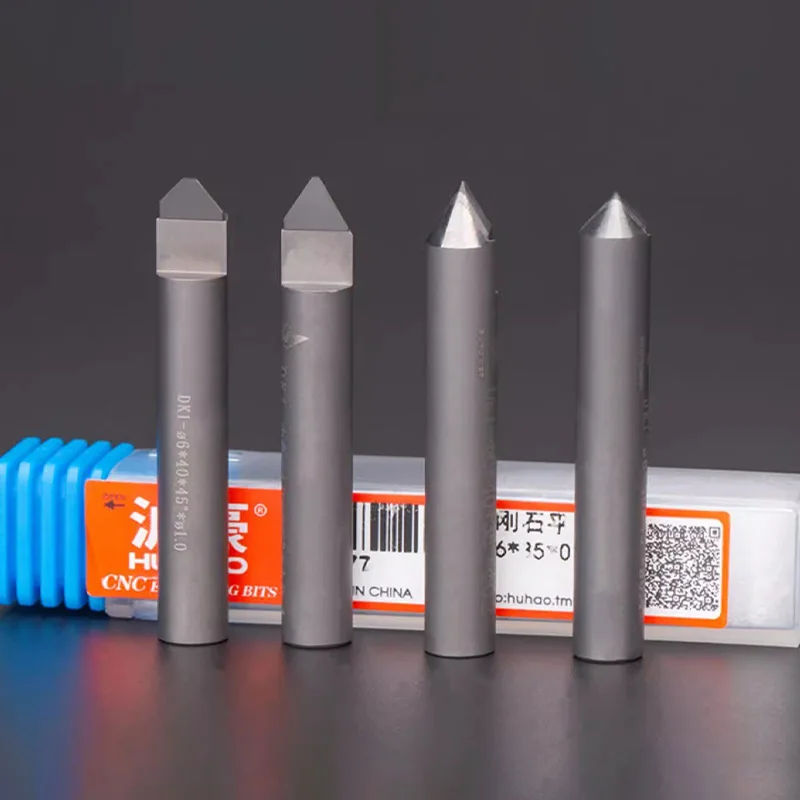 HUHAO PCD เพชรหินแกะสลักเครื่องมือแกะสลักเครื่องตัด PCD เครื่องมือสําหรับ CNC 6mm Shank แกะสลัก Bits V รูปเครื่องตัด