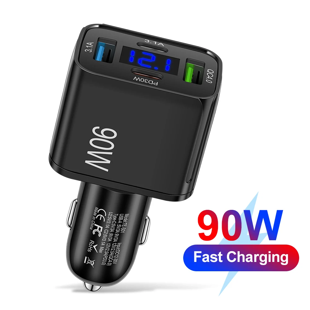 2USB 2PD 90W Auto Ladegerät Schnelle Lade PD USB Typ C Adapter Handy Adapter Für iPhone Samsung Huawei Xiaomi