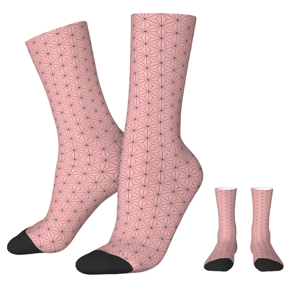 Crazy Design Demons Nezuko's Kimono Basketball Socks Slayers Pink Hemp Leaf Polyester Long Socks for Unisex Breathable