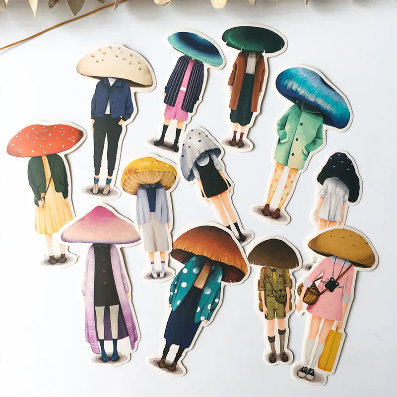 12PCS Mushroom head girl Stickers Crafts And Scrapbooking stickers book Student label Decorative sticker DIY Stationery notebook