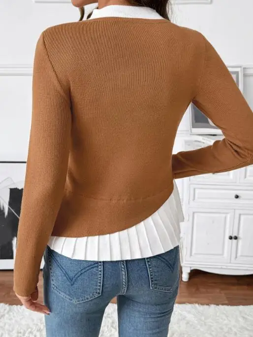 Women's Sweater 2025 Spring Autumn New Solid Color Casual Fashion Button Decor Round Neck Long Sleeve Casual Slim Fit Sweater