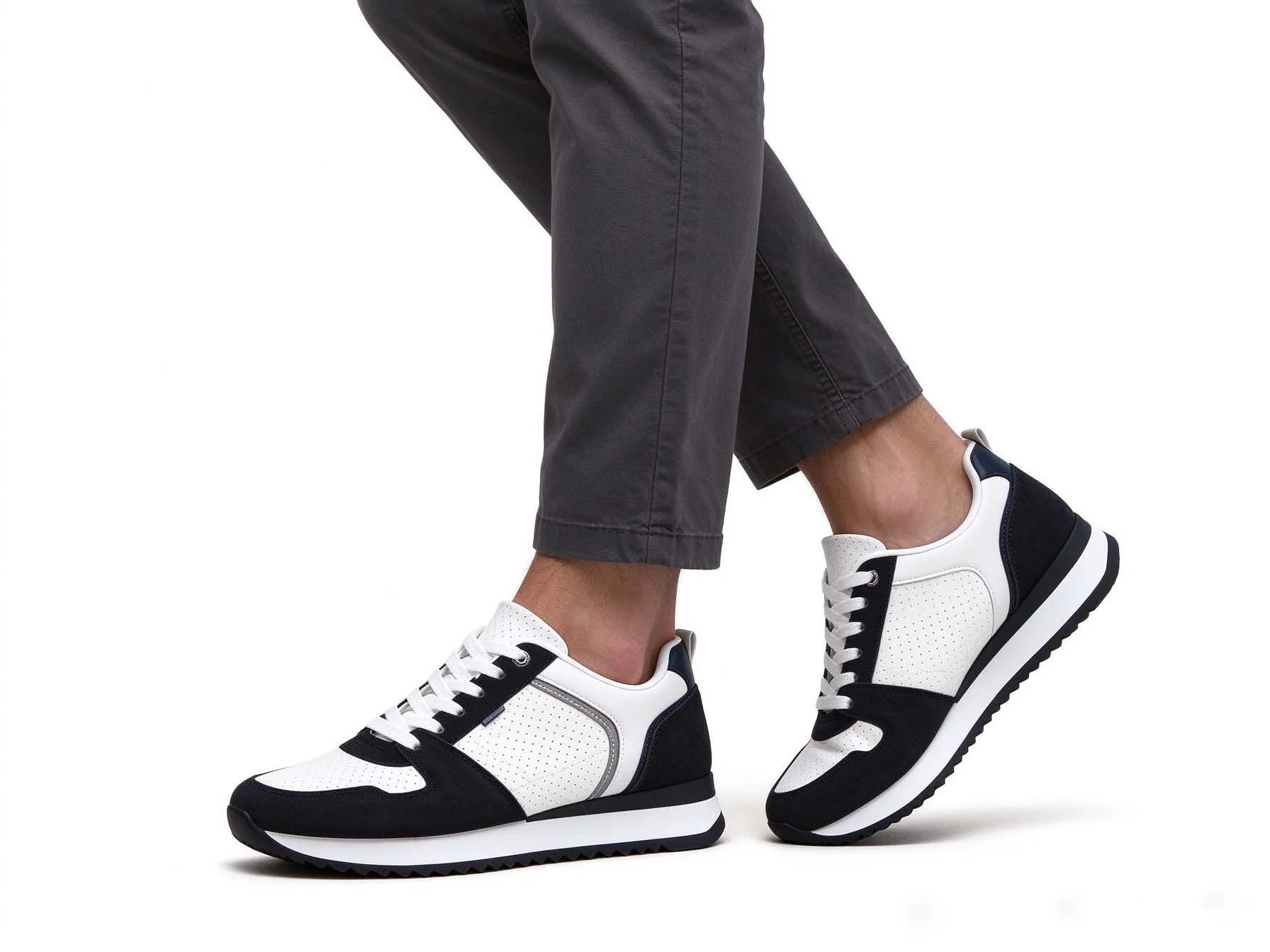 Mens Retro Lace-Up Sneakers,Perforated Synthetic Upper Casual Walking Shoes,Lightweight Non-Slip Thick Sole Athletic Shoes Daily