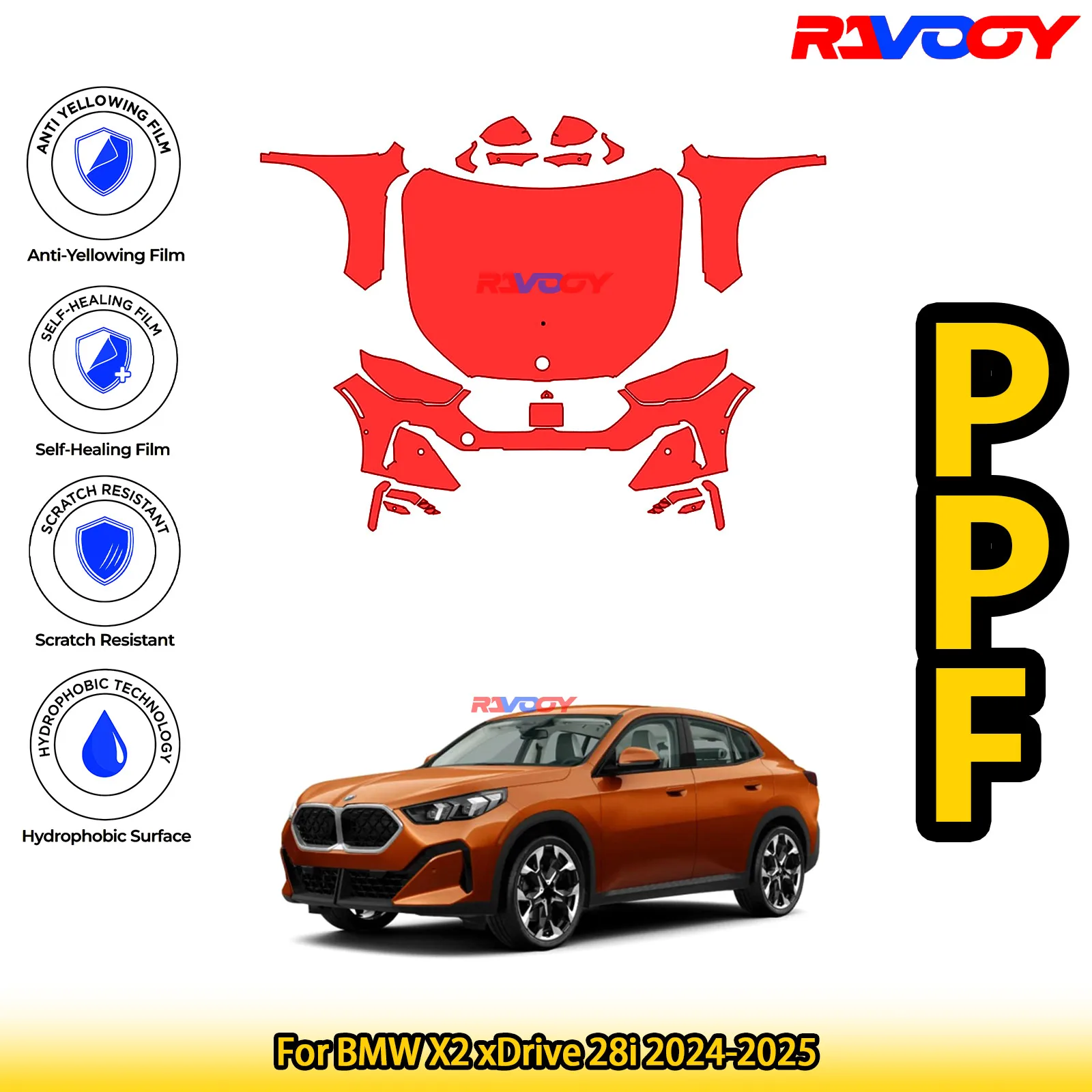 

Для BMW X2 xDrive 28i 2024-2025 глянцевый матовый черный предварительно вырезанный передний комплект PPF, защитная пленка для краски