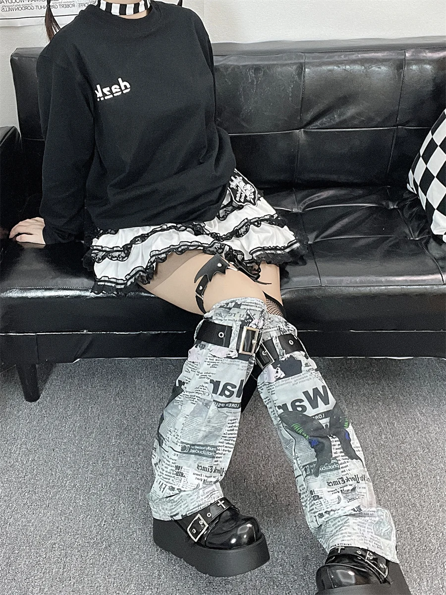 Fashion Y2k 2000s Hot Girl Hip Hop Kpop Leg Warmers Butterfly Print Subculture Harajuku Long Socks Aesthetic Grunge Leg Warmer