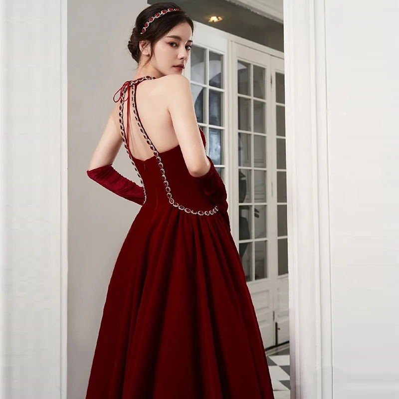 

Toast Dress Bride 2024 New Niche High Sense Engagement Wine Red French Halter Women's Evening