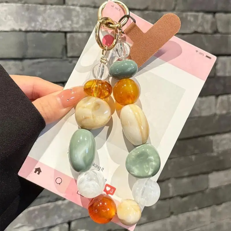 Phone Wrist Chain 1Pcs Mixed Color Grid Irregular Stone Anti-Loss Phone Lanyard Universal for Most Smartphone Daily Use