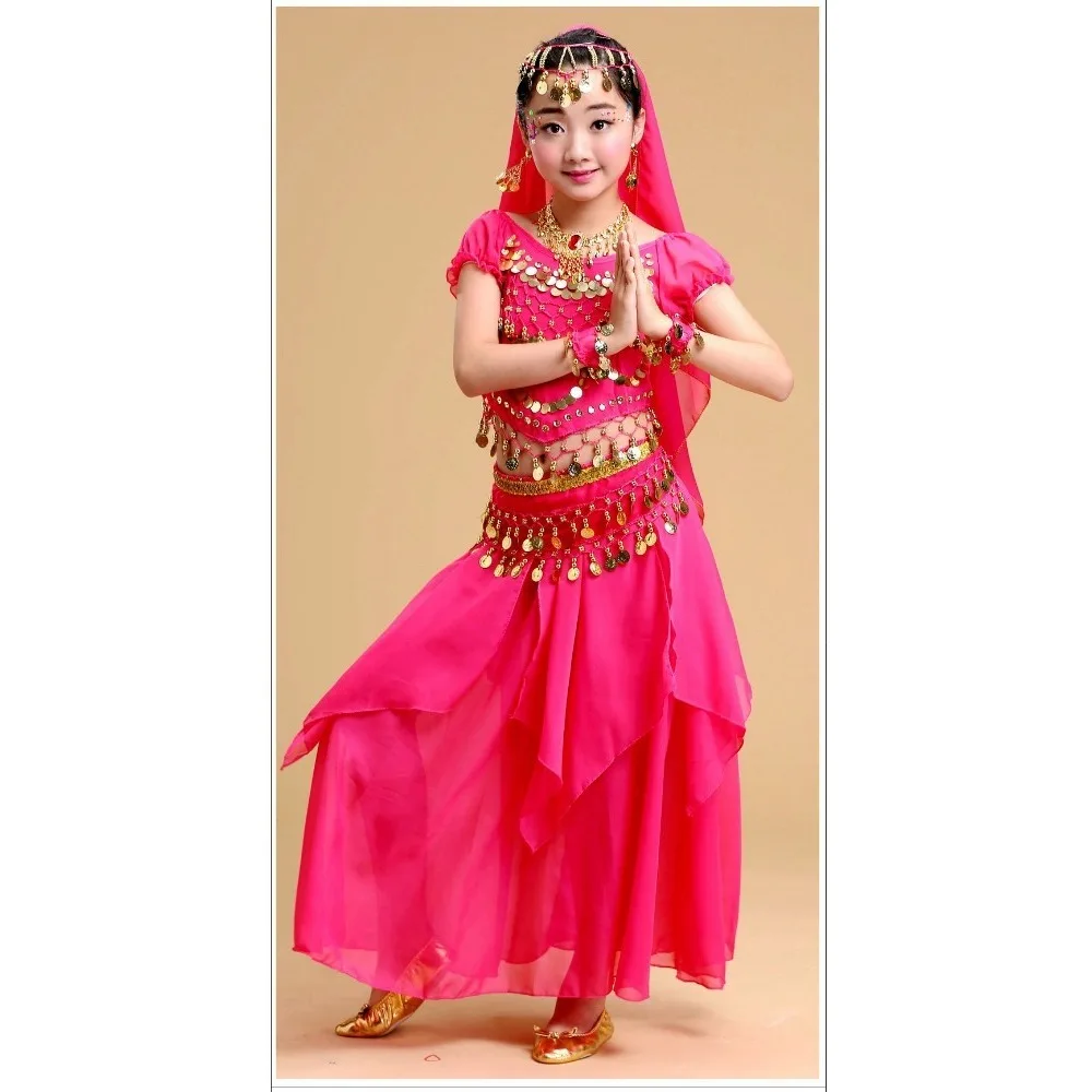 Set di danza popolare del ventre indiano per ragazze - Costume da spettacolo con gonna rotante ricamata