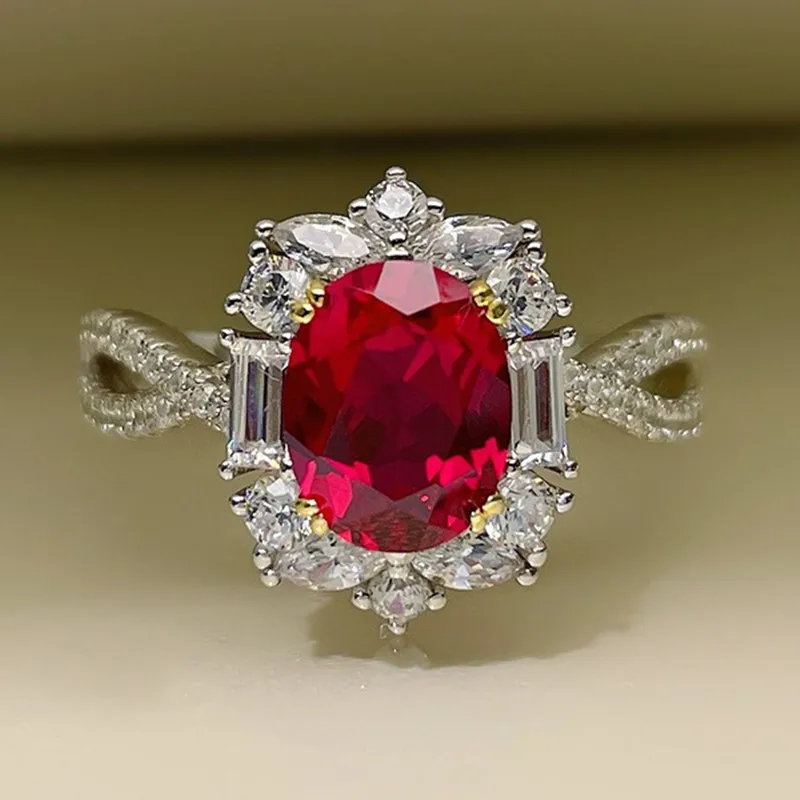 

Красный рубин, драгоценные камни, элегантные цветочные кольца для женщин, 5А, циркон, бриллианты, ленты на палец, белое золото, ювелирные изделия, подарки на помолвку, новинка