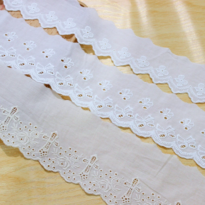 10 Yards Lace Trim Ivory Beige Cotton Cloth Bow Cross Embroidery Ribbon Lace Scalloped Edge for Bridal Wedding DIY Sewing Craft