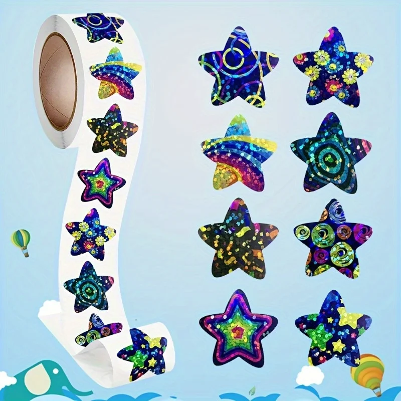 500 قطعة من ملصقات النجوم اللامعة - نجوم متألقة متعددة الألوان ذاتية اللصق مع تألق قزحي الألوان، أوراق ورقية لامعة للحرف اليدوية ذاتية الصنع #2