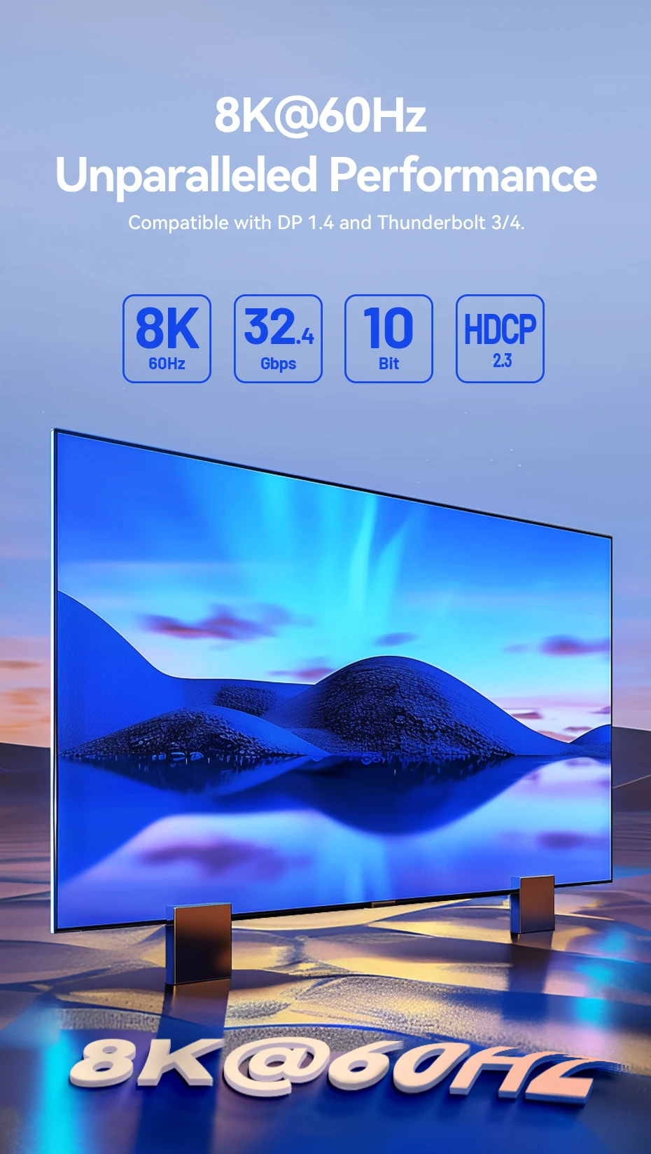 Vention USB C auf DP Kabel USB Typ C auf 8K 60Hz DisplayPort Bi-Directionalkabel für iPhone Tablet PC Monitor HDCP HDR DP Kabel – Detail 3