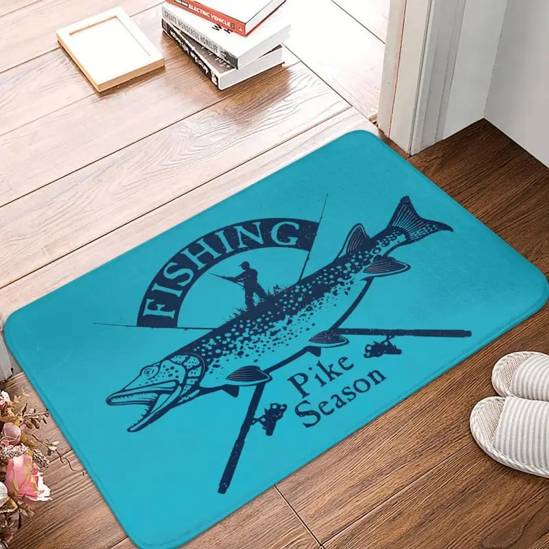 Custom Pike Fishing Doormat Non-Slip Bath Kitchen Mat Living Room Door Floor Entrance Carpet Rug