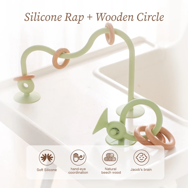 Baby Spielzeug Silikon Lernspielzeug Säugling Montessori Spielzeug Zahnen Track Labyrinth Holz Achterbahn Perle Baby Zubehör Beißring – Detail 4