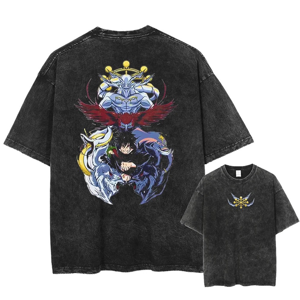 

Fushiguro Megumi Print T-Shirt Jujutsu Kaisen Manga T Shirt Vintage Washed Cotton Tshirt Summer Short Sleeve Loose Tees Clothing