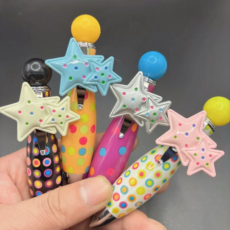 

2pcs Cute Cartoon Little Star Bowling Spinning Ballpoint Pen Cute Chubby Pen