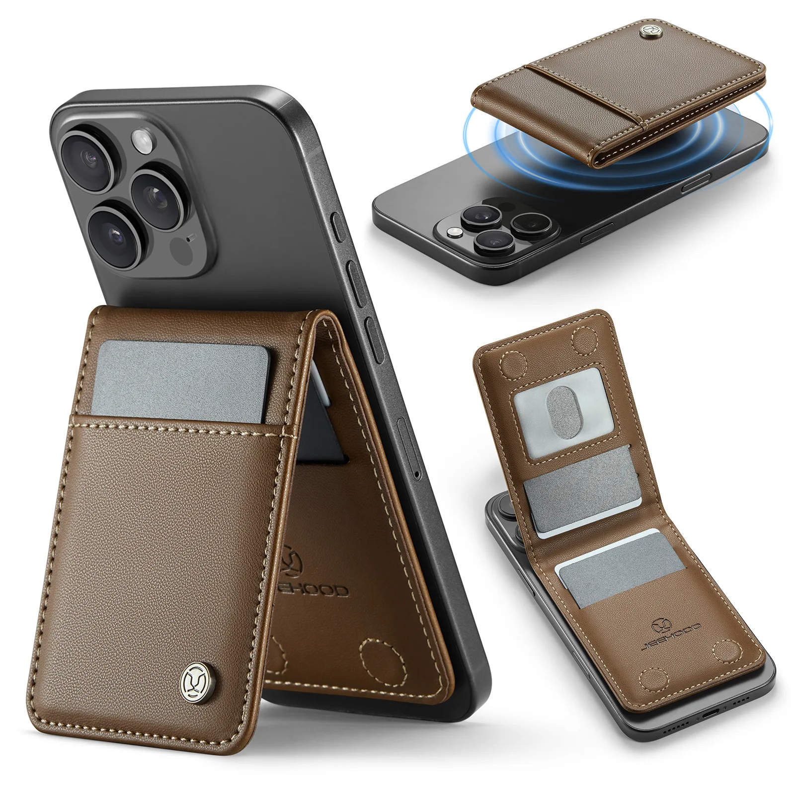 

RFID Blocking Universal Magnetic Leather Wallet Phone Holder for Samsung S25 S24 S23 S22 Ultra FE A56 A17 5-Cards Pockets Stand