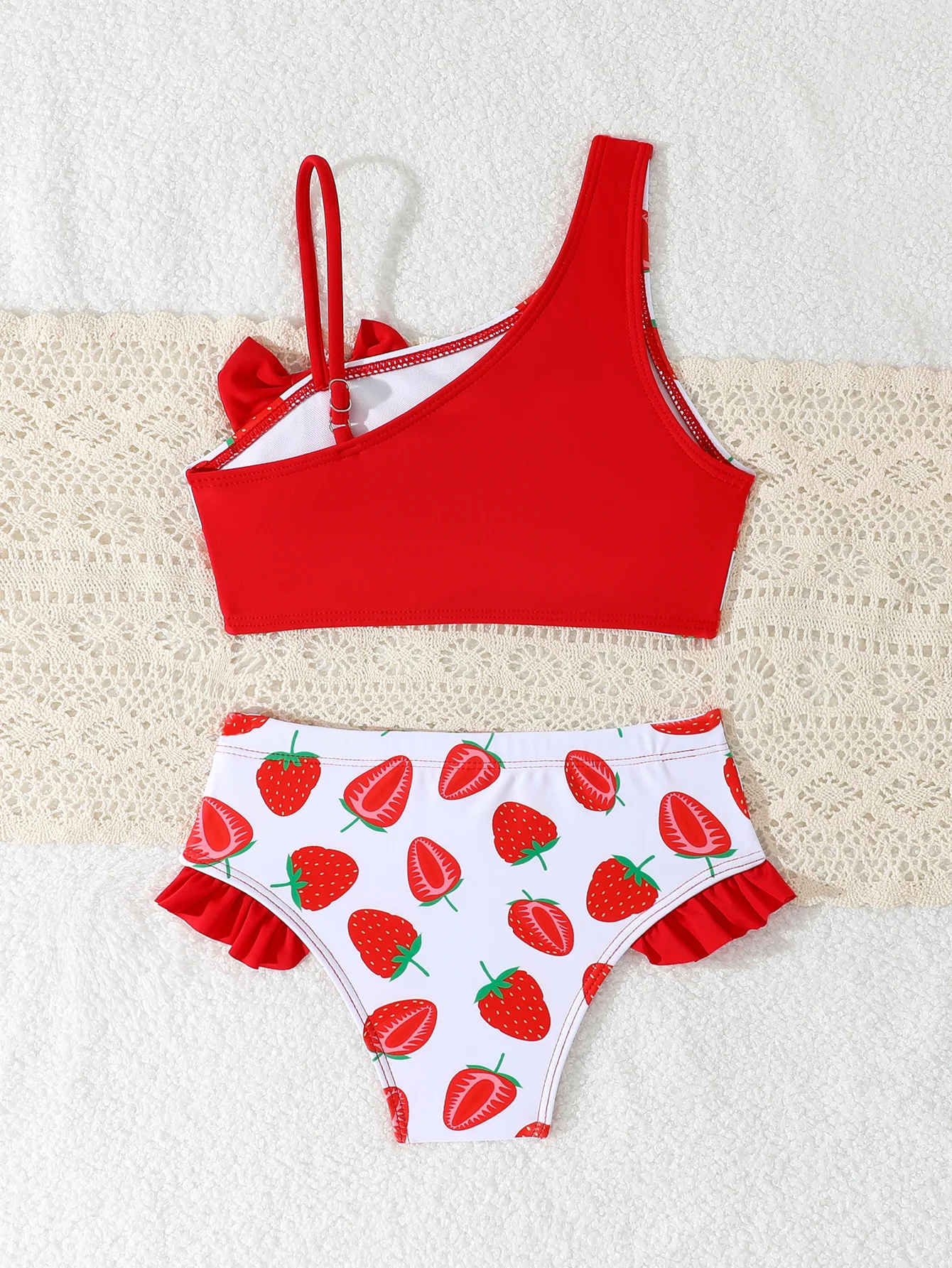 Immagine 4: Nuovo Costume da Bagno Monospalla con Stampa Leopardata per Ragazze, Bikini Sottile con Fiocco e Spacco, Abbigliamento da Spiaggia