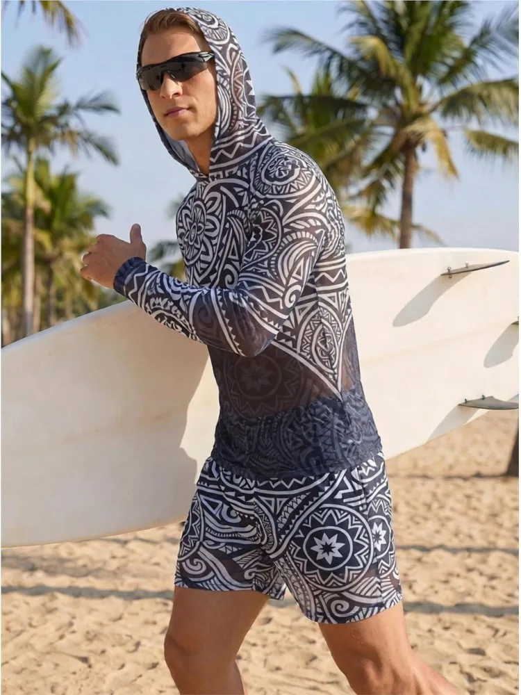 Men's Swimsuit Full Body Sun Protection Long Sleeve Boys Swim Shorts Swim Top Surf Snorkeling Beac New Sun-protective Swimming