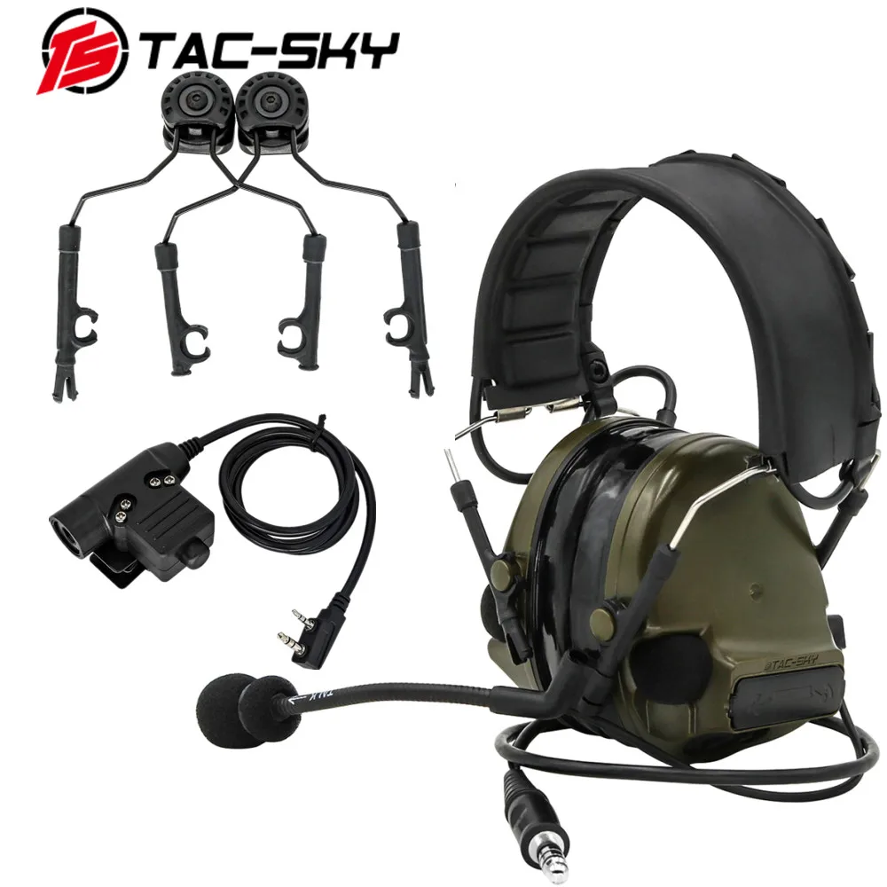 

TAC-SKY C3 New Detachable Headband COMTAC III Noise Cancelling Pickup Tactical Headphones with U94 PTT and ARC Helmet Rail Mount