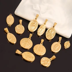 5pcs Stainless Steel Religious Coin Pendant Charms For Jewellery Making Supplies DIY Bracelet Necklace Earring Pendants Findings