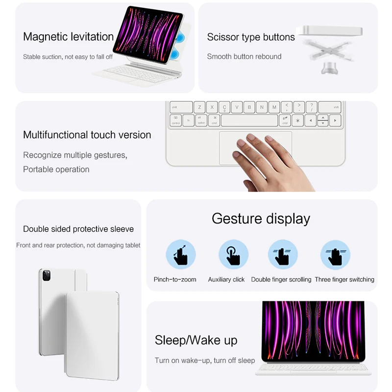 Imagem -04 - Magnetic Magic Keyboard para Ipad Pro Smart Case Trackpad Teclado Touch Backlit Espanhol 3ª 4ª 5ª 6ª Geração 129