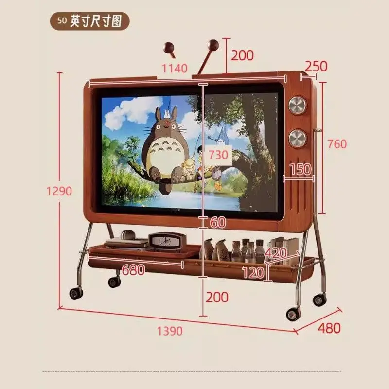 Retro TV Cabinet Modern Simple Small Apartment Living Room Bedroom Movable TV Rack Multifunctional Storage TV Cabinet