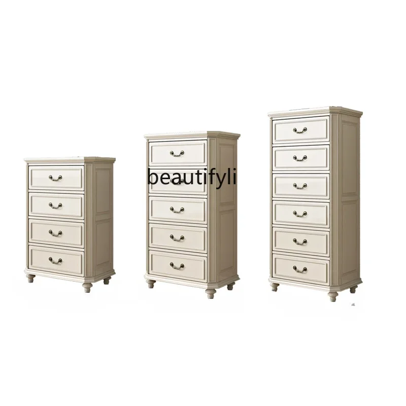 American-Style White Solid Wood Chest of Drawers Living Room Bedroom Chest of Drawers Bedroom Locker