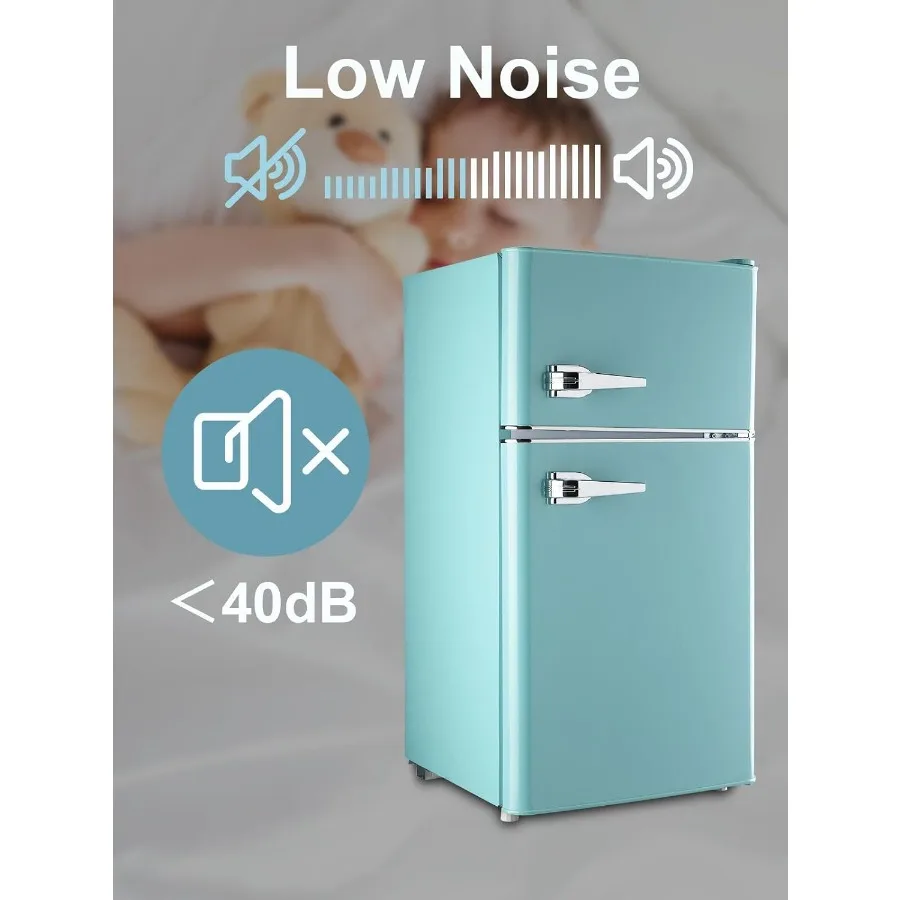 Compact Refrigerator 3.5 Cu.Ft Retro Mini Fridge with Freezer Dual Door Small Refrigerator with 7 TEMP Modes LED Lights Removab