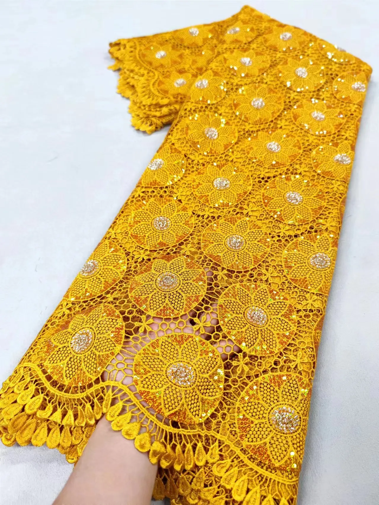 Nigerian Guipure Cord Lace Fabric 2024 High Quality African Lace Fabric With Sequins for Elegant Women Dresses Materials