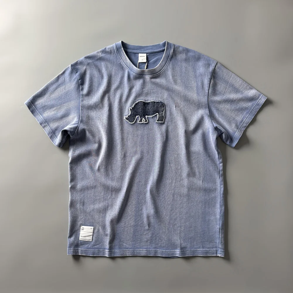 

Retro Men's ort Sve T-irt Wide Fit Loose Top Dyed Patchwork Street Sle Casual Cotton Youthful Faion Summer Wear