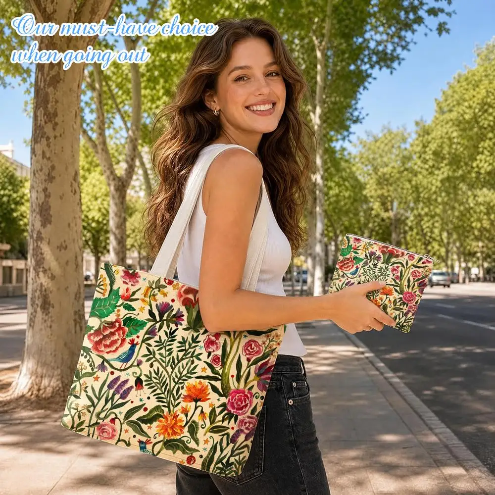 Luxury L-L'OCCITANE Storage Bags 2-Piece Set Double-Sided Print with Zipper Canvas Shopping Tote Bag Work Travel Set