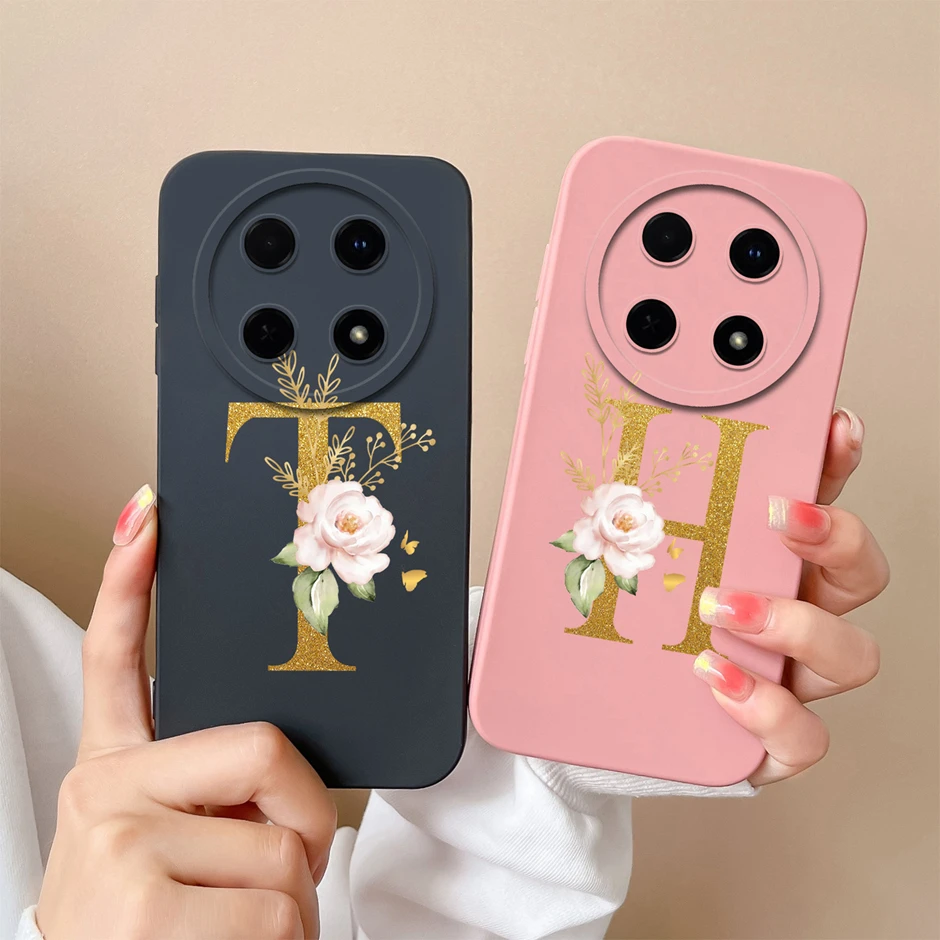 Case For Huawei Nova 12i 12 SE Art Flower 26 Letters Liquid Silicone TPU Back Cover For HuaweiNova12i 12SE Advanced Sense Fundas