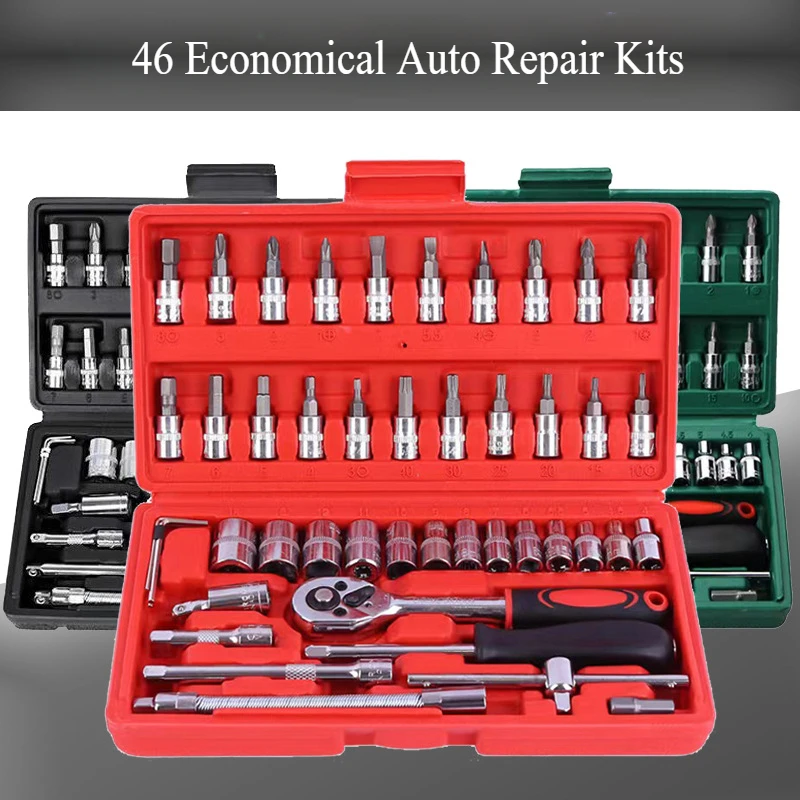 

46pcs Set Socket Wrench 1/4-Inch Socket Set Car Repair Tool Ratchet Torque Wrench Combo Auto Repairing Set Mechanic Tool