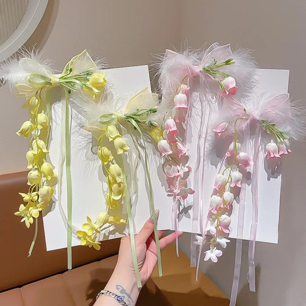 Cute Sweet Tulle Bow Hair Clips Sequin Floral Designs Bell Orchid Ribbon Barrettes Soft Mesh Lolita Dress Hair Accessories Prom