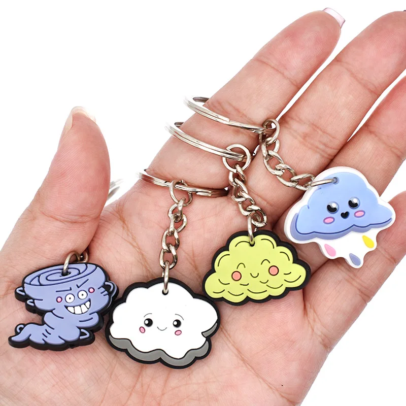 1PCS PVC Keychain Dark Cloud Tornado Sunny  Weather Key Rings Weather Key Holders Fit Adult Car Keys Gift Trinkets