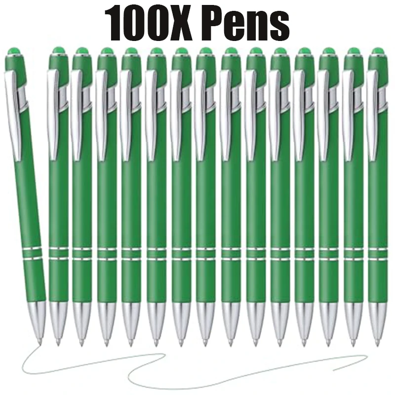 100Pcs Green 2 in 1 Stylus Ballpoint Pens Green Ink Soft Touch Metal Touch Screen Pens