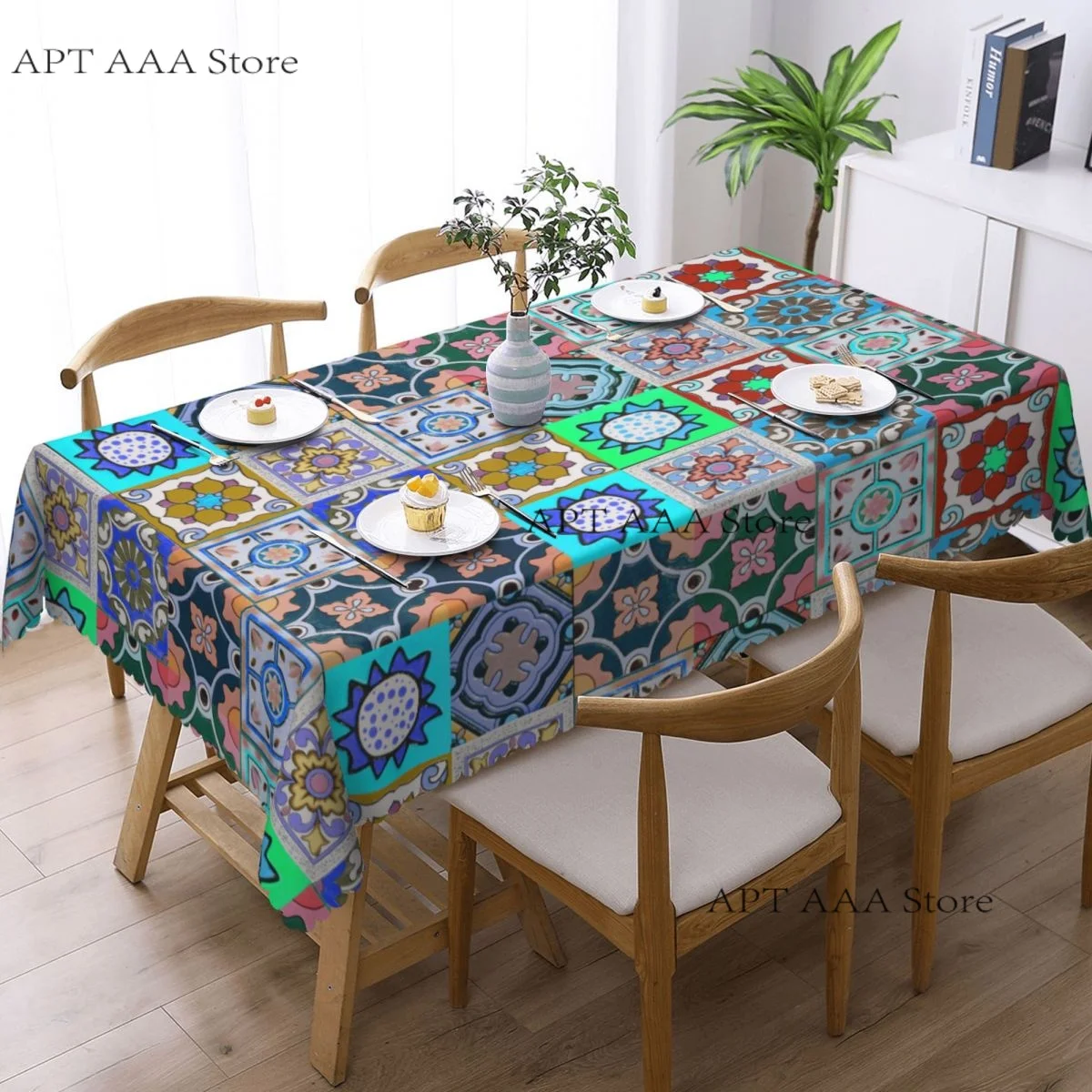 Rectangular Waterproof Oil-Proof Embellished With Vintage Floral Tablecloth Table Fit Bohemian Geometric Table Cloth