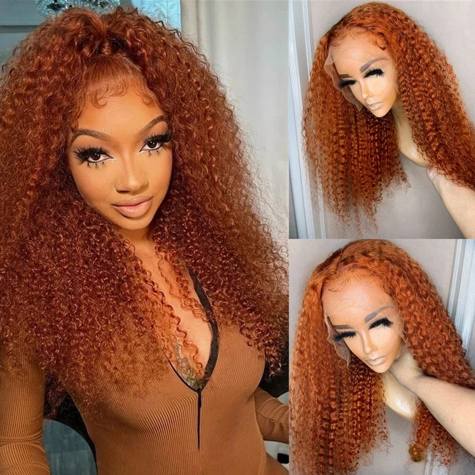 Kinky Curly Lace Front Wig, Matched Baby Hair, Pré-arrancado, Densidade 180, Gengibre Laranja, Todas as Skins, Resistente ao Calor, Glueless, Diariamente, 26"