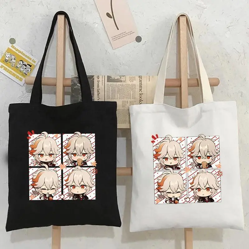 Genshin Impact Canvas Simple Versatile Shoulder Cartoon Tote Bag Wanderer Paimon Klee Hu Tao Diluc Ani