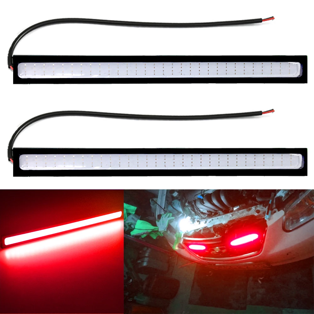 2Pcs 14cm Red Car Day Lamps Double Row 60Leds Driving Daytime Running Lights Fog Tail Bulb COB Auto Signal 12V Accessorie Holder