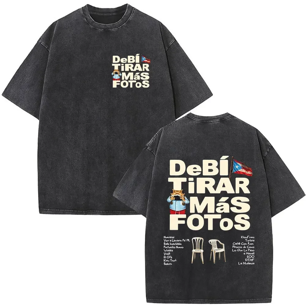 Customization Shirt Rapper Bad Bunny Washed Vintage T-shirt Debi Tirar Mas Fotos DTMF Tour 2026 T Shirts Men Women Harajuku Fash
