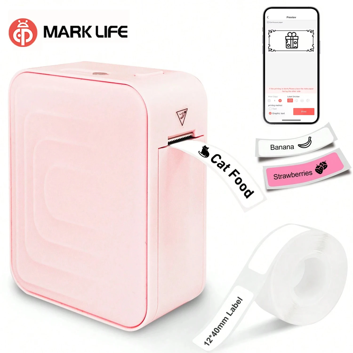 Marklife M1 Label Printer Mini Portable Thermal Printer Bluetooth Labeling Machine Home Tag Sticker Maker For Home Office Gift