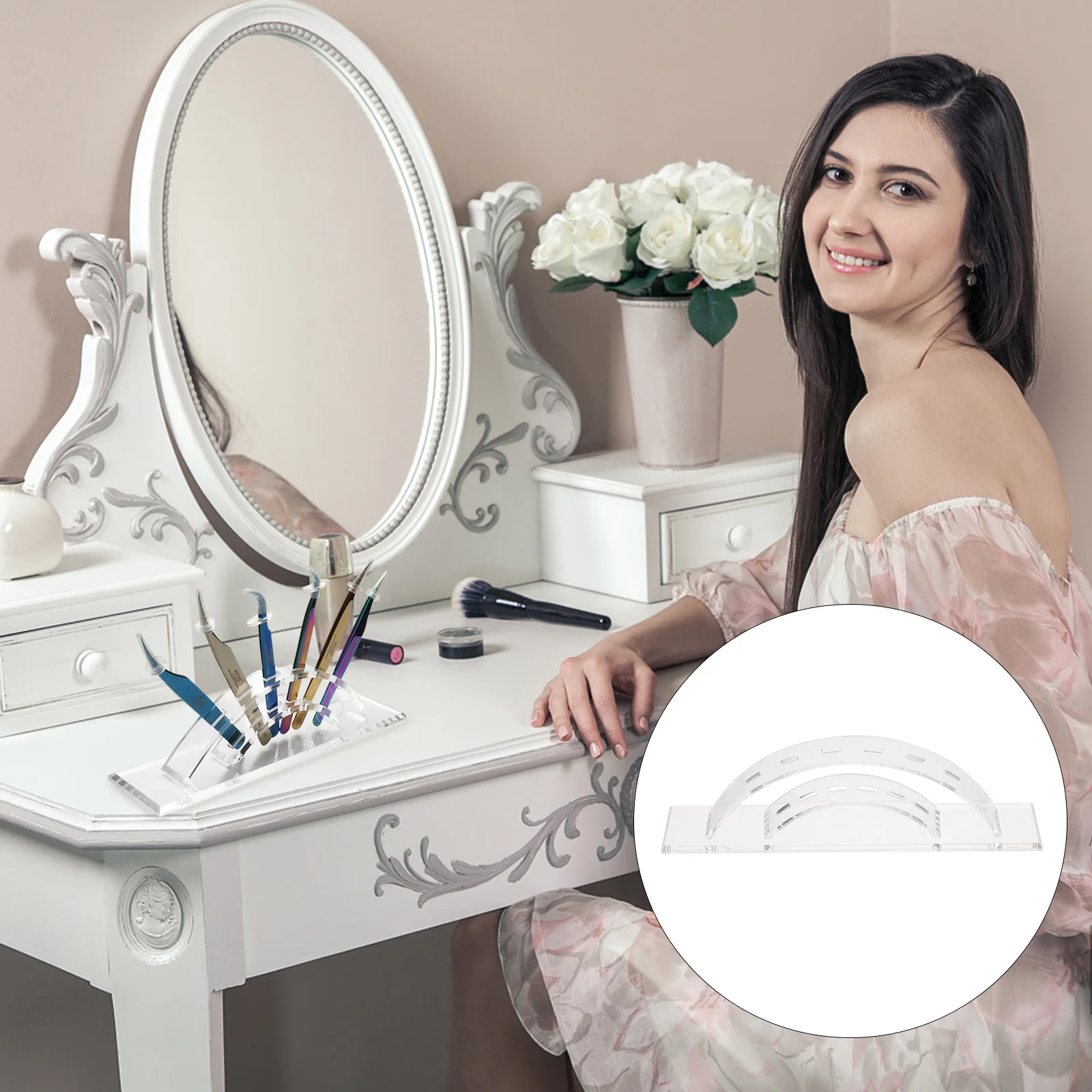 1 قطعة رف ملاقط أكريليك حامل تخزين شفاف لأدوات تمديد الرموش 6 ثقوب عرض موقف منظم ماكياج