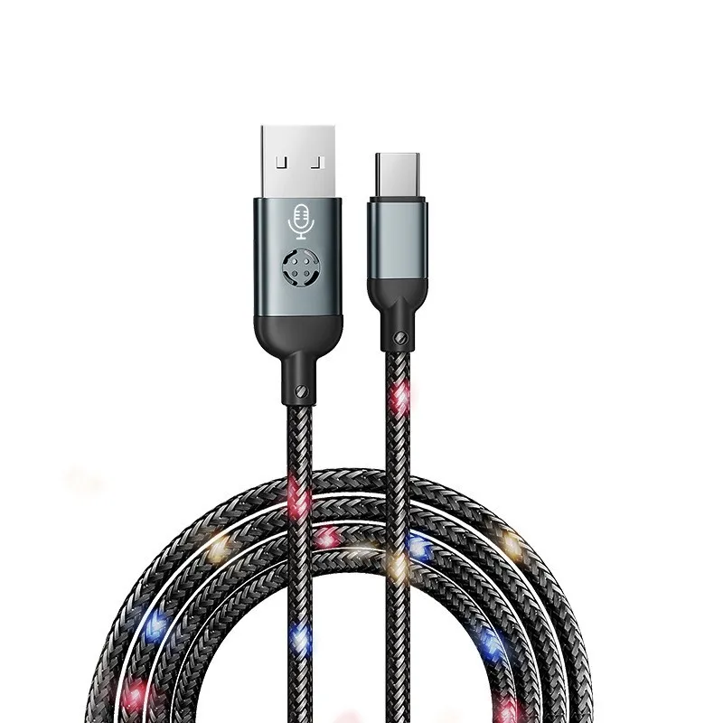 Voice Controlled Luminous Data cable Suitable For Huawei Xaomi Type-C Mobile Phone Fast Charging Cable, Streaming Charging Cable