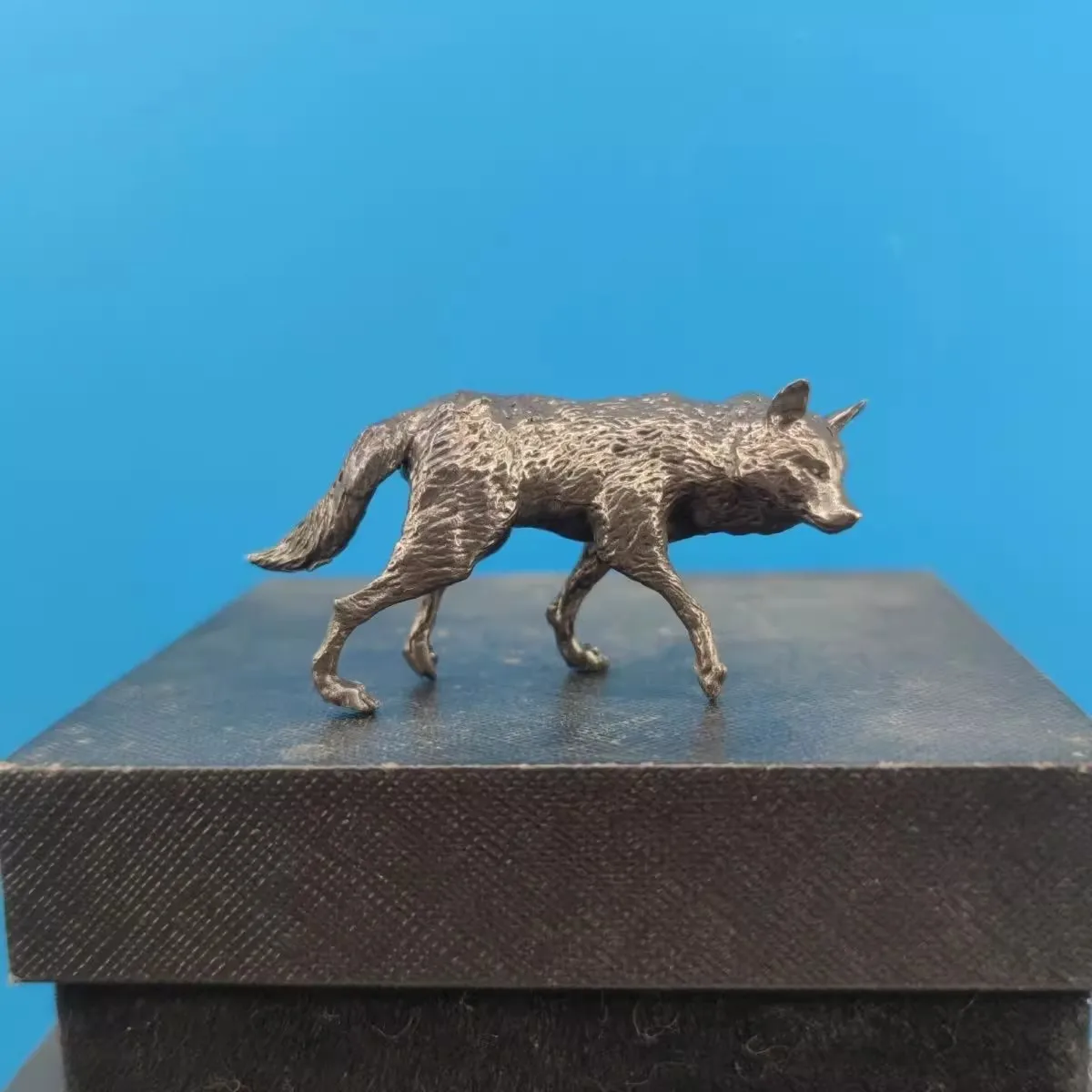 

Antique Solid Brass Black Wolf Sculpture Miniature Realistic Wildlife Figurine Vintage Desk Decor Wilderness Decor Sculpture