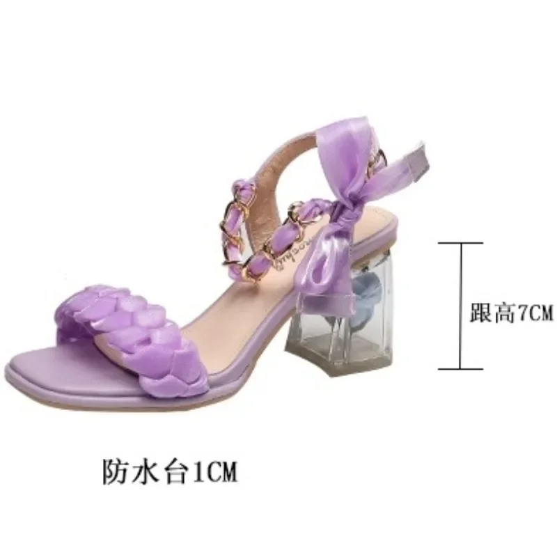 2024 Summer New Fashion High Heel Sandals Female Elegant Wedding Shoes Open Toed Bow Buckle Sandals Female Zapatos De Mujer