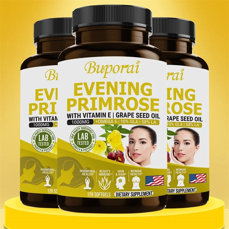 

Вечерние капсулы с перворозовым маслом для здоровой кожи и волос, балансирующих гормонов и уменьшения менопаузы